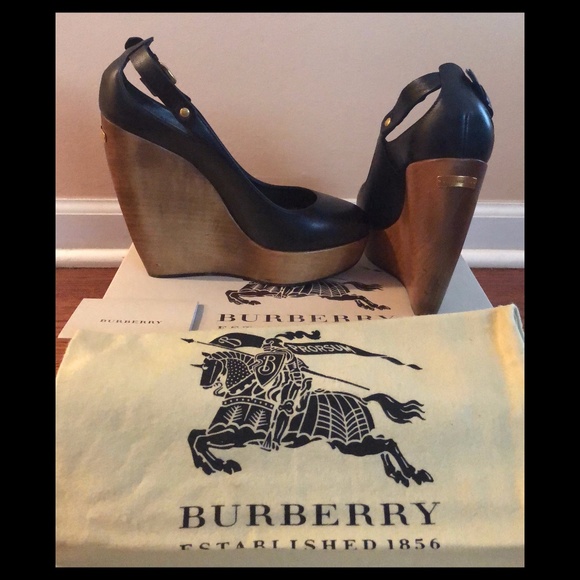 Burberry Black and Brown Wedge Heels - Picture 1 of 5
